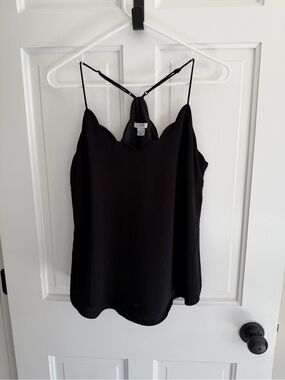 J.Crew Black Scalloped Cami Tank Top Size 4 Adjustable Straps Lined